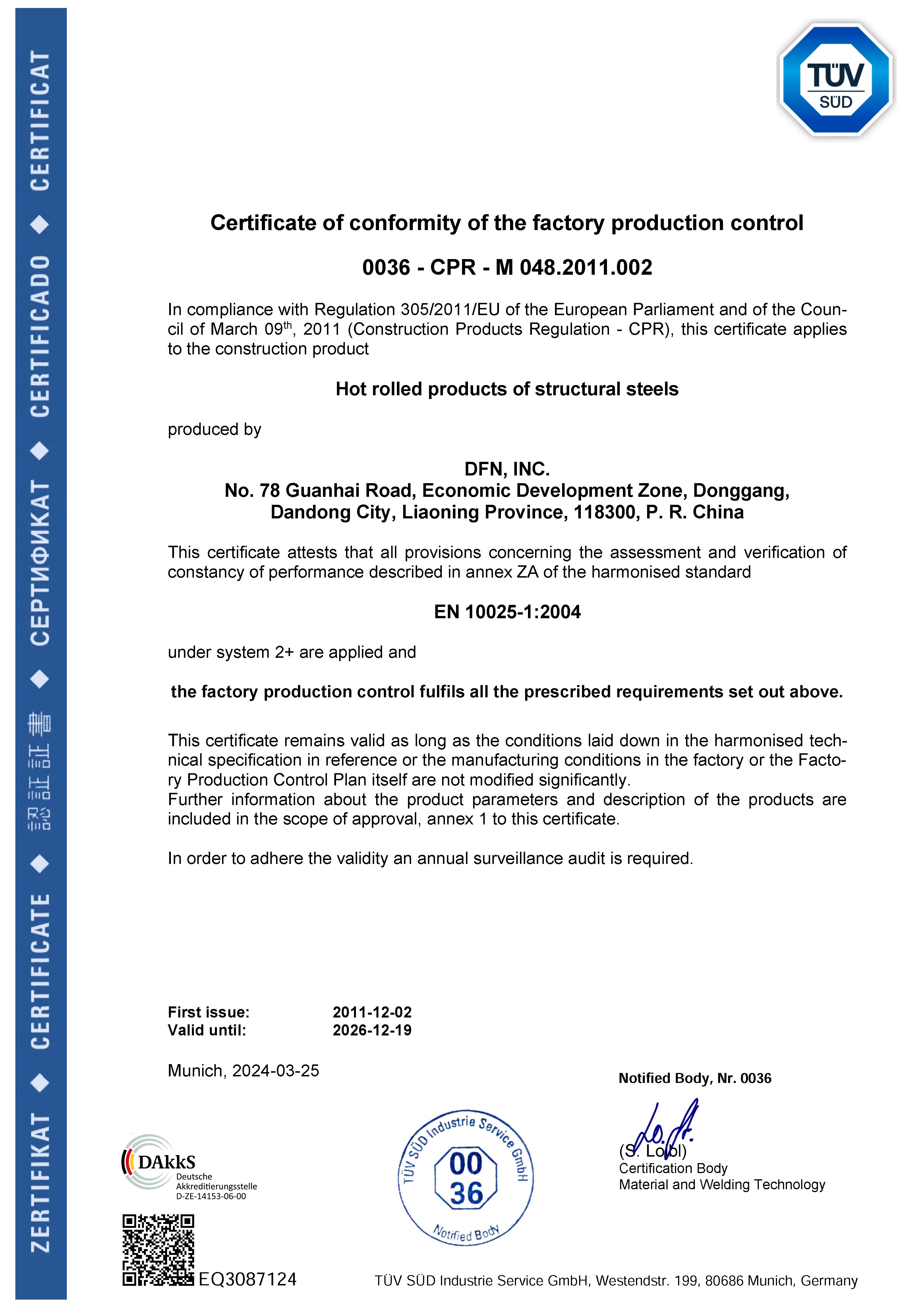  Construction Products Regulation Certificate